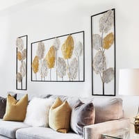 Melo Metal Duvar Tablo Seti, Üç Parça Modern Yaprak Desenli Dekorasyon, Pastel Renkli Duvar Süsleri