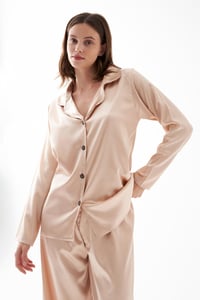 Akbeniz Kadın Bej Oversize Saten Pijama Takımı