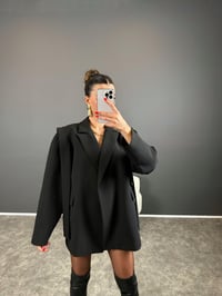 Anis Premium Siyah Çizgili Bağlamalı Astarlı Blazer Ceket GausCEKETGU004331