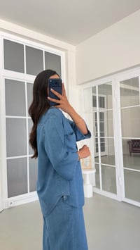 Mavi Gömlek Beli Lastikli Pantolon İkili Tencel Denim Takım GAUS-01791GAUSTAKIMGAUS-01791