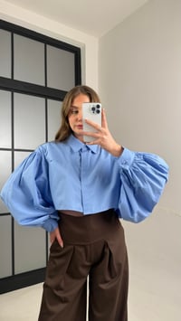 Mavi Yarasa Kol Crop Poplin Gömlek GAUS-01117GAUS القمصان GAUS-01117