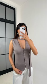 Vizon Boyun Bağlama Detaylı Düğmeli Dantel Yakalı Triko Bluz GAUS-00100GAUSBLUZGAUS-00100