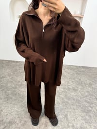 Ameli Kahve Fermuar Yakalı Triko Üst Alt TakımGausTAKIMGU00903749