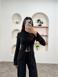 Katty Siyah Sandy Kumaş Büzgülü Üst Alt TakımGAUSTAKIMGU00903414