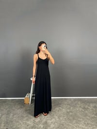 Amor Siyah Askılı Modal Kumaş Uzun ElbiseGausELBİSEGU008608
