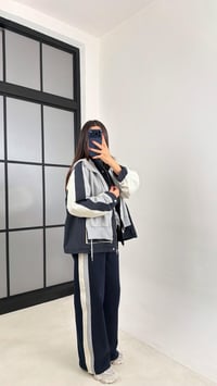 Lacivert Garnili Ceket Beli Lastikli Pantolon İkili Tasarım Takım GAUS-00699GAUSSuitsGAUS-00699