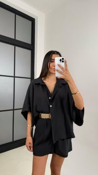 Siyah Gömlek Hasır Kemerli Şort İkili Tencel Takım Gaus00559GausTAKIMGU1002303