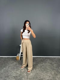 Loci Bej Belden Bağlamalı Yüksek Bel PantolonGausPANTOLONGU008358