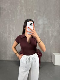 Mürdüm Polo Yaka Ön Fermuarlı Tshirt Gaus00191GausTSHIRTGU1001447