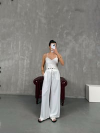 Beyaz Beli Lastikli Salaş Pantolon Gaus00121GausPANTOLONGU1001273