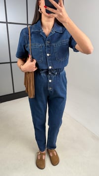Mavi Beli Lastikli Düğme Detaylı Denim Tulum gaus-01208GAUS الأوفرول gaus-01208