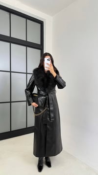 Siyah Yakası Kürklü Astarlı Deri Kaban GAUS-00685GAUSKABANGAUS-00685