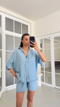 Mavi Tencel Denim Şortlu Gömlek Takım GAUS-01717GAUSTAKIMGAUS-01717