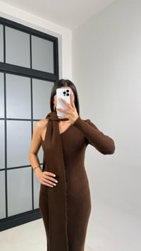 Kahve Tek Omuz Atkılı Triko Elbise GAUS-00223GAUSELBİSEGAUS-00223