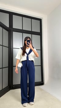 Lacivert Şal Detaylı Basic Tshirt Beli Lastikli Pantolon İkili Eşofman Takımı GAUS-01284GAUSTAKIMGAUS-01284