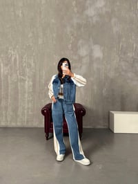 Gong Beyaz Denim Karışımlı Şeritli TakımGausTAKIMGU00904032