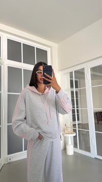 Pembe Kapüşonlu Sweatshirt Beli Lastikli Eşofman Şerit Detaylı Takım GAUS-01995GAUSTAKIMGAUS-01995