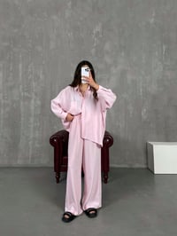 Pembe Cepli Gömlek Beli Lastikli Pantolon Tensel Takım Gaus00134GausTAKIMGU1001303