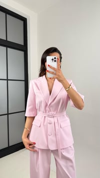 Pembe Yarım Kol Astarlı Vatkalı Kemerli Ceket Pantolon İkili Premium Takım Gaus00453GausTAKIMGU1002059