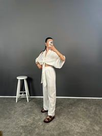 Trudy Beyaz Premium Astarlı Keten Takım GausTAKIMGU008194