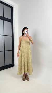 Soft Yeşil Püskül Detaylı Askılı Keten Elbise Gaus00392GausDressesGU1001917