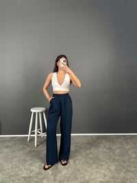 Allda Lacivert İthal Kumaş Beli Lastikli PantolonGausPANTOLONGU008060