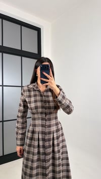 Kahve Belden Oturtmalı Ekose Elbise GAUS-00762GAUSDressesGAUS-00762