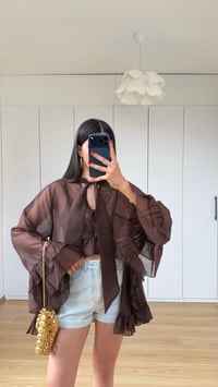Kahve Şal Detaylı Fırfırlı Bluz GAUS-01597GAUSالبلوزات GAUS-01597