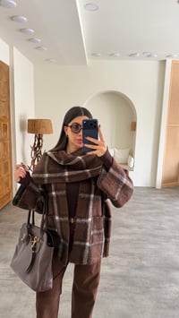 Kahve Şal Detaylı Kareli Cepli Hırka GAUS-00779GAUSHIRKAGAUS-00779