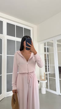 Pembe Kapüşonlu Hırka Beli Lastikli Geniş Paça Pantolon İkili OYS Modal Kumaş Takım GAUS-02152GAUSSuitsGAUS-02152