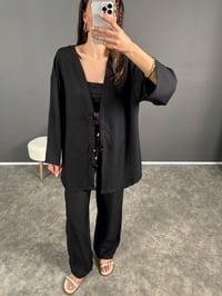 Gai Siyah Kimono Keten TakımGausTAKIMGU008021