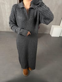 Lendo Antrasit MD Model Polo Yaka Örgü Triko ElbiseGausELBİSEGU100139