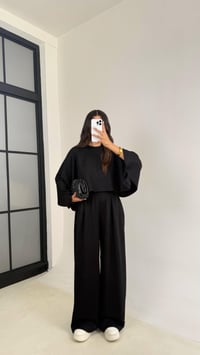 Siyah Yarasa Kol Crop Beli Lastikli Pantolon OYS Muadil Modal Takım GAUS-0080GAUSTAKIMGAUS-0080