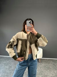 Yeşil Krem Blok Renk Bomber Ceket GausCEKETGU002850