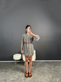 Desenli Kemerli Şifon Elbise GausELBİSEGU007253