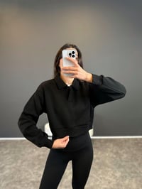 Siyah Polo Yaka Şardonlu Sweatshirt GausSWEATSHIRTGU002680
