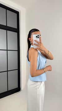 Mavi Önü Düğmeli Kemerli Tasarım Yelek Gaus00420GausYELEKGU1001985