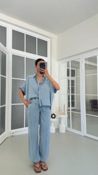 Mavi Gömlek Ayarlanabilir Pantolon İkili Tencel Denim Takım GAUS-01771GAUSTAKIMGAUS-01771