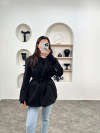 Taila Siyah Astarlı Kemerli Süet Blazer CeketGausCEKETGU008978