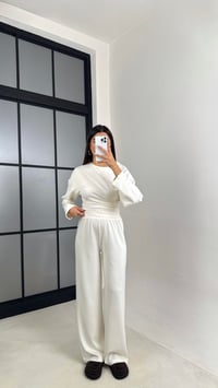 Ekru Yarasa Kol Bluz Beli Lastikli Pantolon Tasarım Modal Takım GAUS-00572GAUSTAKIMGAUS-00572