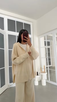 Krem Çift Fermuarlı Hırka Beli Lastikli Pantolon İkili Triko Takım GAUS-02294GAUSTAKIMGAUS-02294