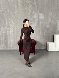 Lusi Kahve Drapeli Tasarım ElbiseGausELBİSEGU00904114