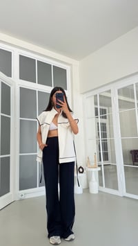 Ekru Kuşaklı Yelek Beli Lastikli Eşofman İkili Modal Takım GAUS-01827GAUSSuitsGAUS-01827