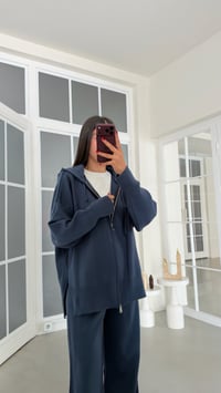 Koyu Mavi Çift Fermuarlı Hırka Beli Lastikli Pantolon İkili Triko Takım GAUS-02294GAUSTAKIMGAUS-02294