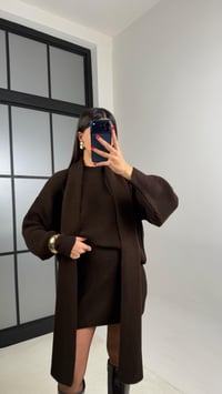 Acı Kahve Atkı Detaylı Kazak Beli Lastikli Etek Örgü Triko Takım GAUS-00948GAUSSuitsGAUS-00948