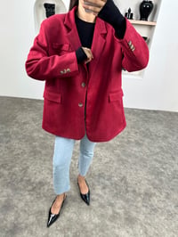Taila Bordo Astarlı Kemerli Süet Blazer CeketGausCEKETGU008979