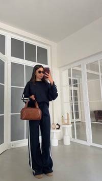 Lacivert Şerit Detaylı Kazak Beli Lastikli Pantolon İkili Triko Takım GAUS-02239GAUSTAKIMGAUS-02239