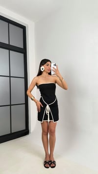 Siyah Bağlama Detaylı Straplez Triko Mini Elbise Gaus00543GausELBİSEGU1002266