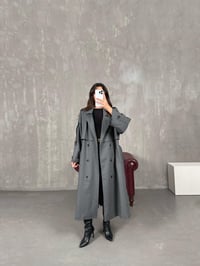 Telsa Antrasit Kuşaklı Poliviskon Astarlı Premium Trençkot GausKABANGU100771