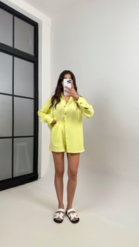 Sarı Önü Düğmeli Gömlek Beli Lastikli Cepli Şort Müslin Takım Gaus00343GausTAKIMGU1001798